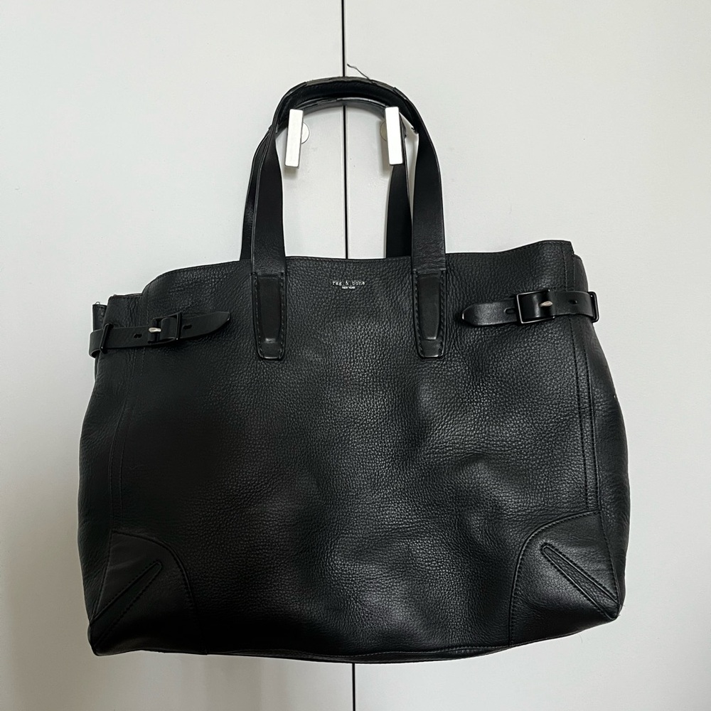 rag & bone Black Leather Bradbury Satchel Tote Bag - Picture 2 of 12